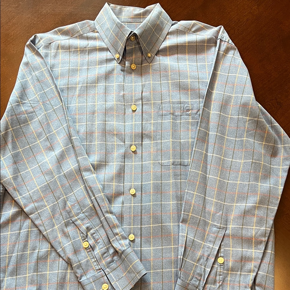 Orvis Men's Button-Down Plaid Shirt in Light Blue Size L